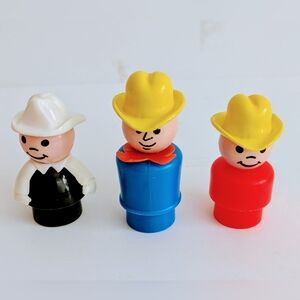 Vintage lot of 3  Fisher Price Little People -Cowboy, fireman, Chuck Wagon Guy